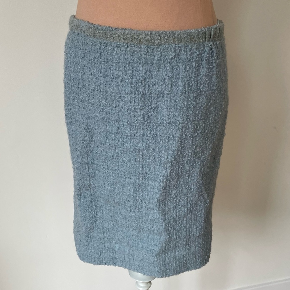 Moschino Cheap and Chic Blue Virgin Wool Tweed Pull On Pencil Skirt Size US 6